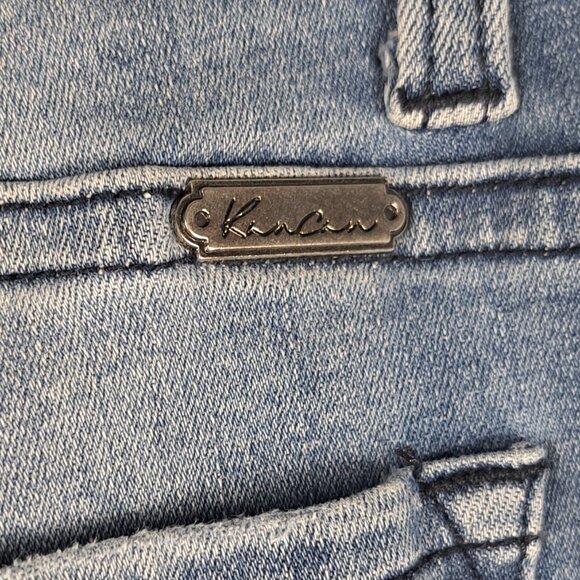 KanCan Lt Wash Distresses Embroidered Detail Fray Hem Skinny Jeans Sz 31 - Picture 9 of 14